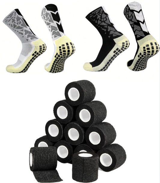 Grip Sock and Tape Bundle - 2 Pairs of Grip Socks and 5 Rolls Of Tape